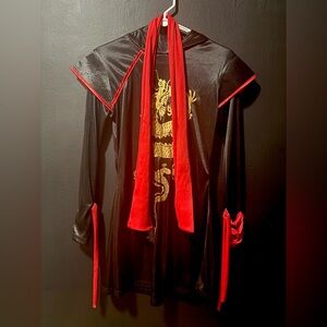 Ninja/Samurai Dragon Costume: Black & Red with Belt Tie & Pants Included